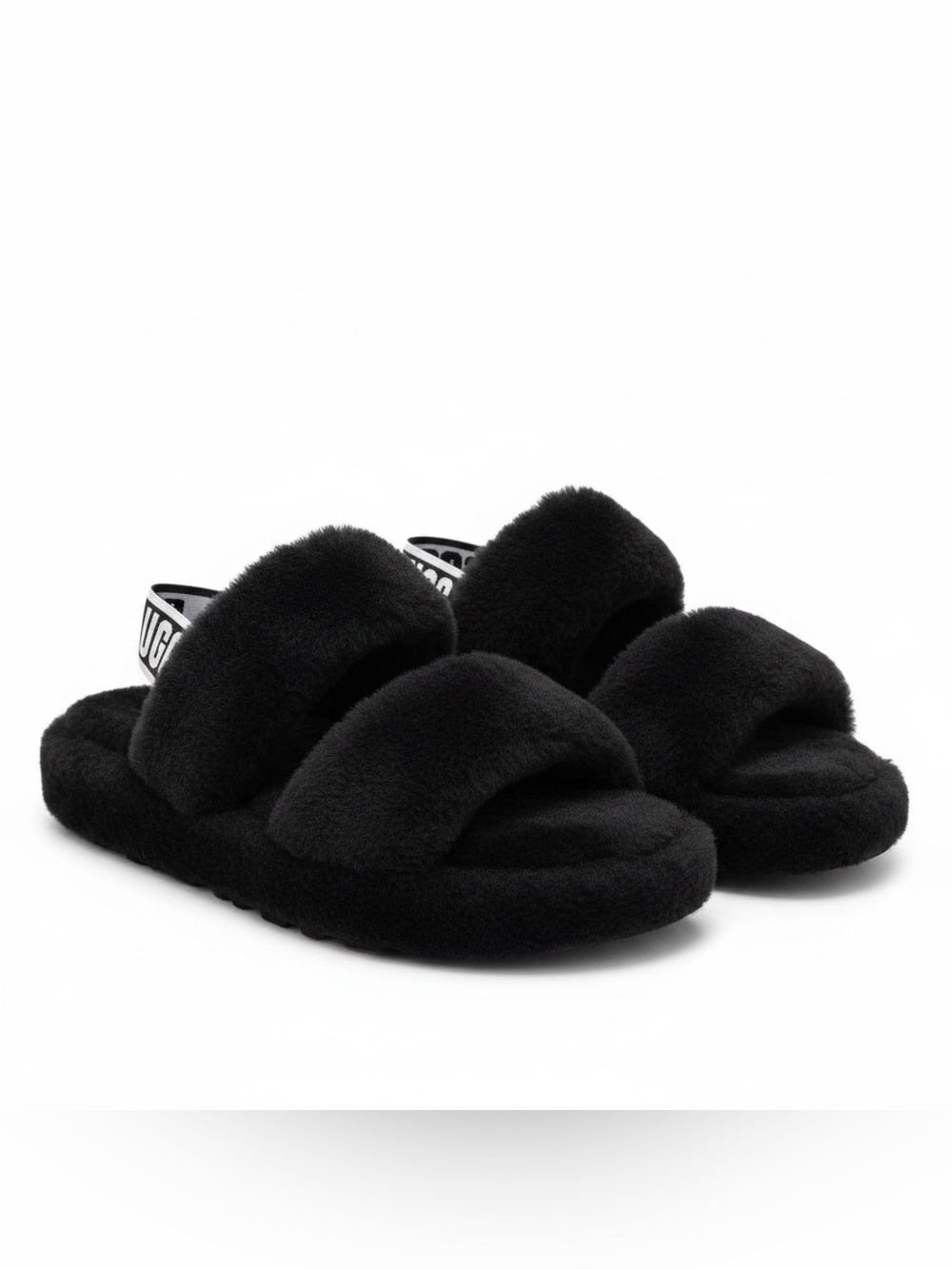 UGG Fluff Yeah Black Sheepskin Slides Slippers Women’s 10